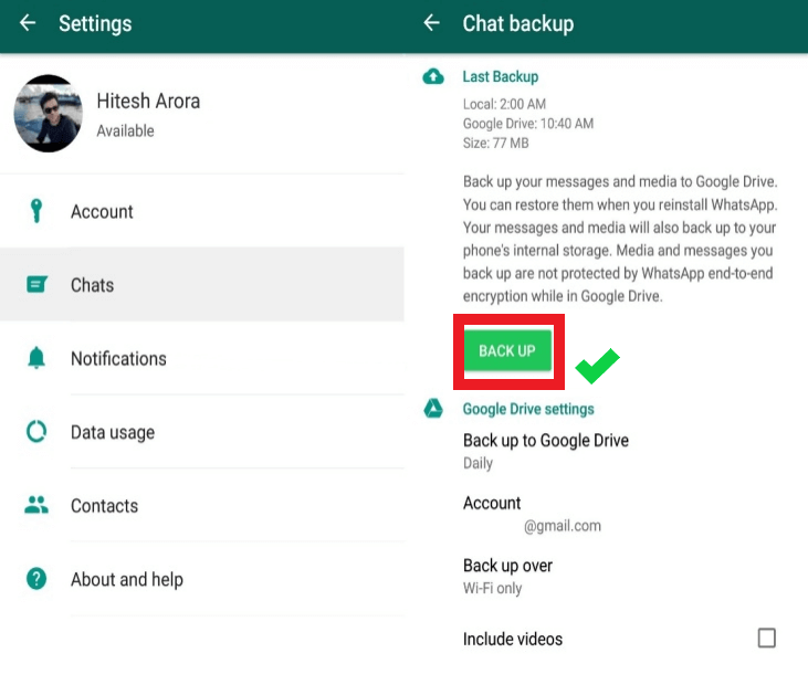 backup whatsapp account