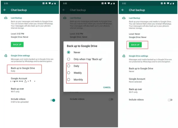 back up whatsapp to google drive