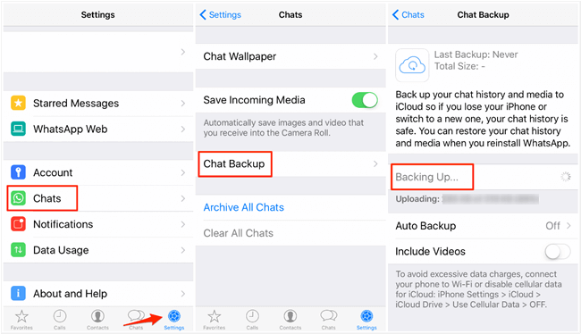 whatsapp back up to icloud on iphone