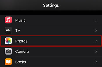 choose photos in iphone settings