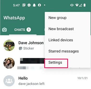 choose settings on android