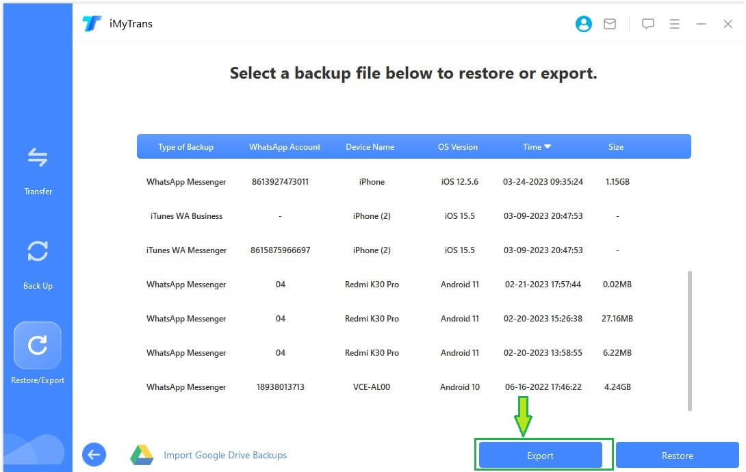 choose whatsapp backup