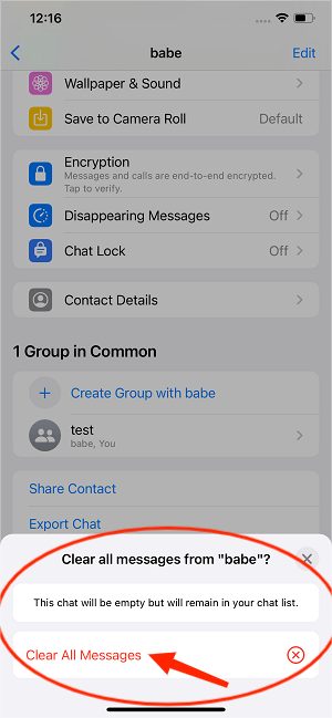 confirm clear all messages of the contact