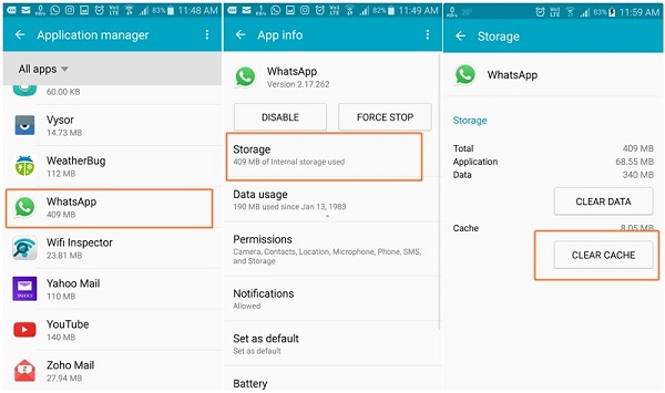 clear whatsapp cache