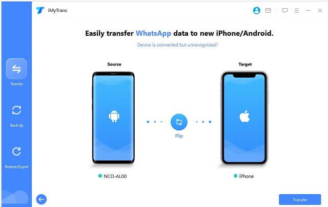 connect both devices to pc for whatsapp transferring