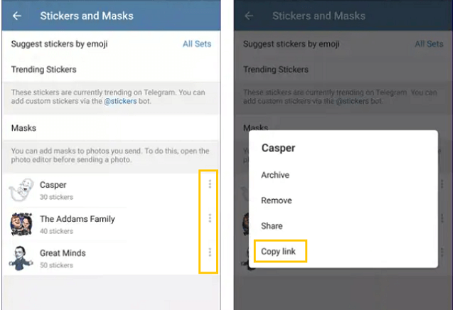 copy link of telegram stickers