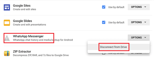 delete whatsapp backup with web google drive