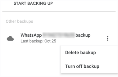 delete whatsapp backup with google drive app