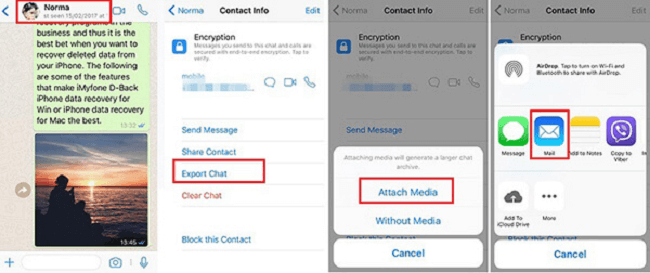 export whatsapp chat via email on iphone