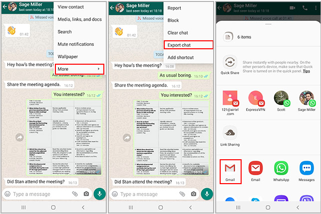 export whatsapp chat with email