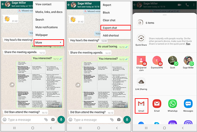 export whatsapp via email