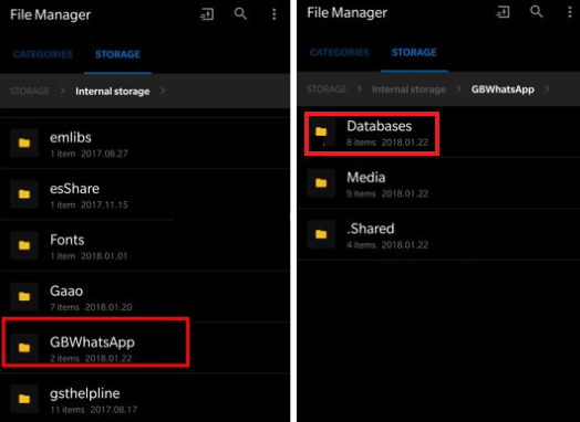 find gbwhatsapp database folder