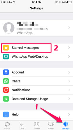 find starred whatsapp messages on iphone
