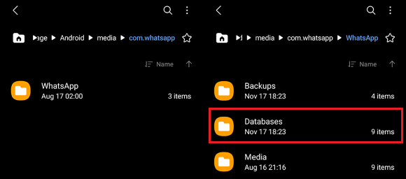 find whatsapp database folder