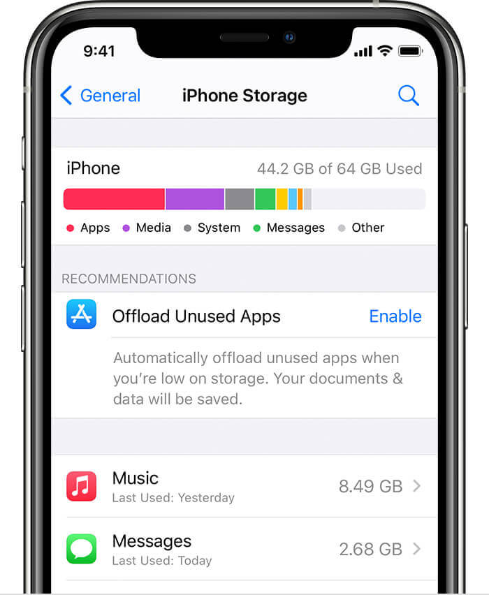 general iphone storage