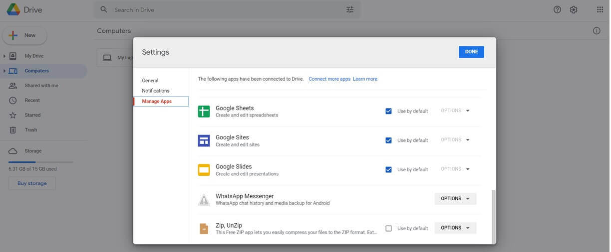 find backup on google drive