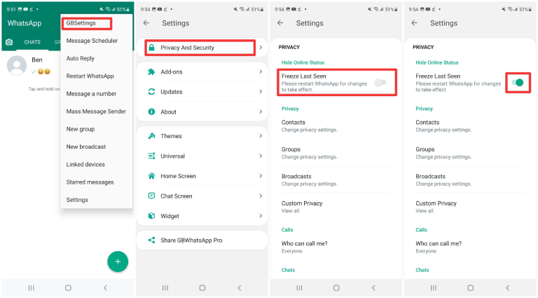 hide online status on gb whatsapp