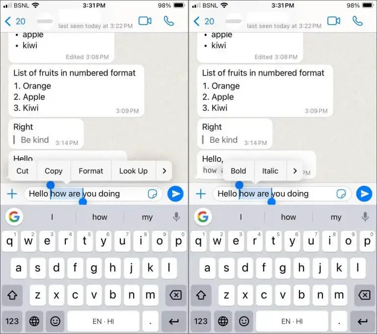 format whatsapp text example