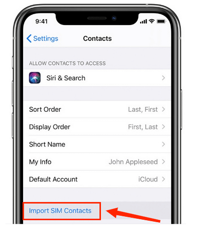 import contact from sim card