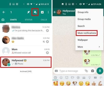 mute someone on whatsapp