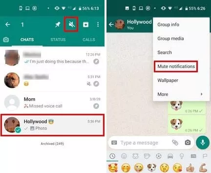 find mute option on whatsapp and disable