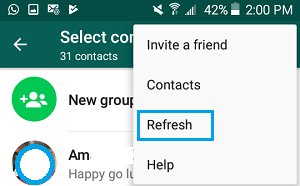 refresh whatsapp contact on android