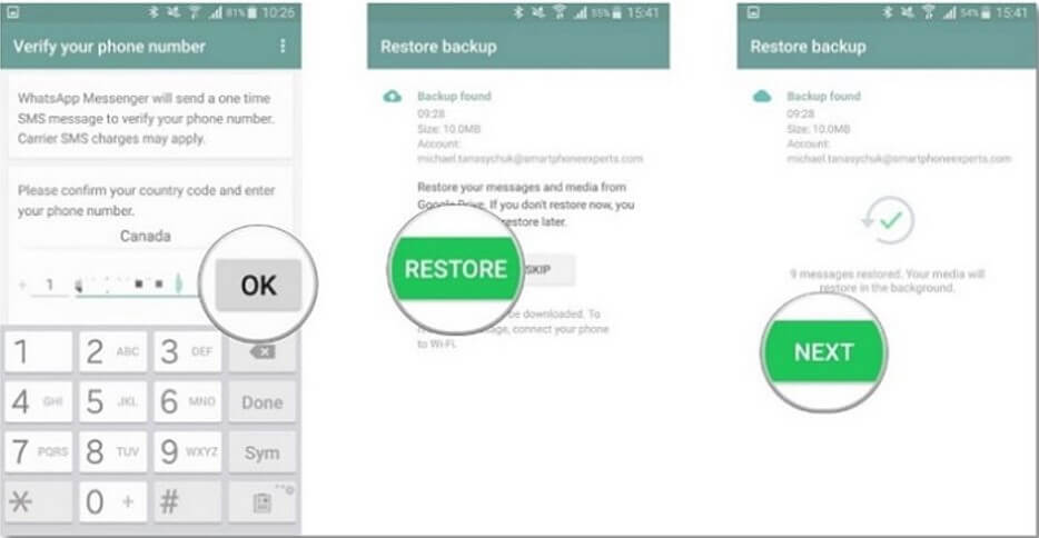 restore WhatsApp backup via Google Drive