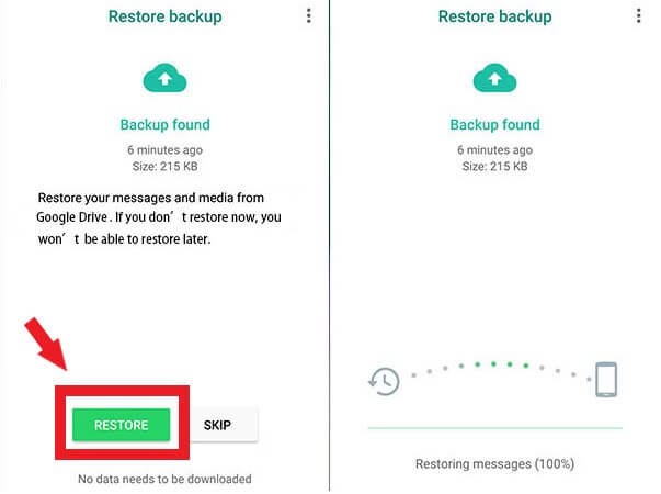 Restore WhatsApp data from Google Drive