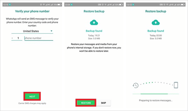 restore whatsapp backup from internal storage