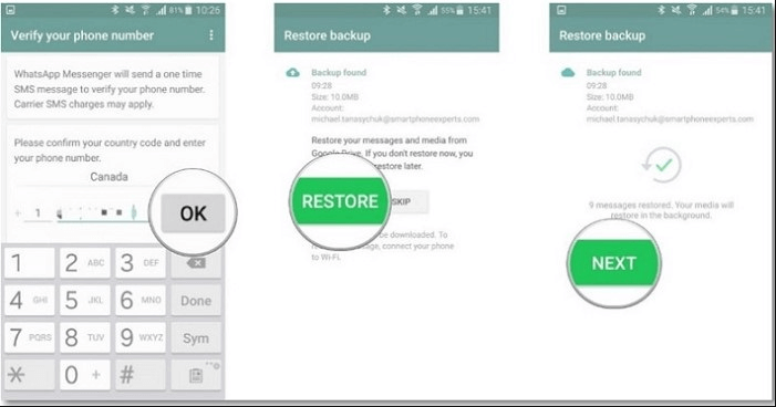 restore whatsapp messages with the backup option