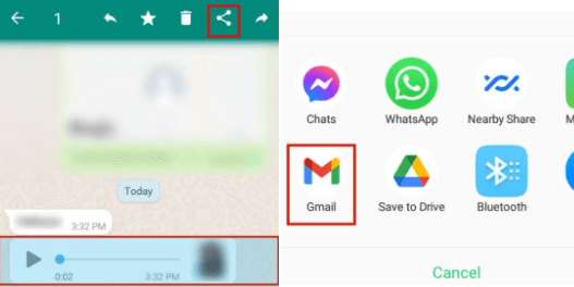 save whatsapp audio on android with gmail