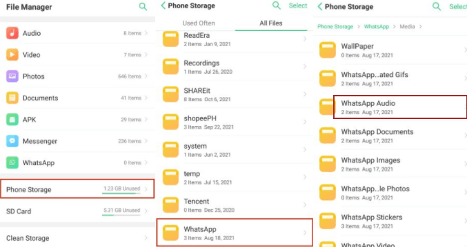 save whatsapp audio to files on android