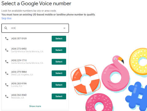 select a number in Google Voice