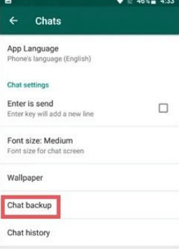 select the chat backup option