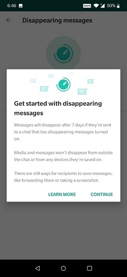 select the duration of disappearing messages