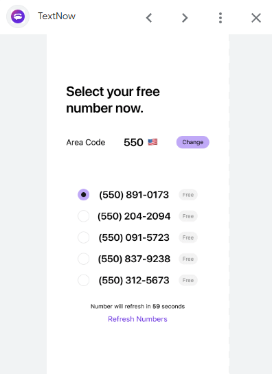select free number on textnow