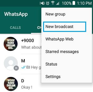 send a whatsapp message through broadcast