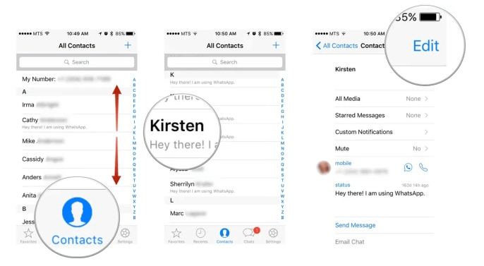 edit and delete whatsapp contact on iphone