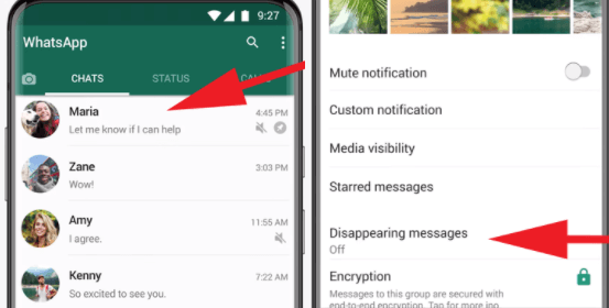 steps to send disappearing messages on whatsapp
