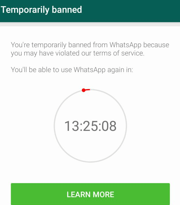 WhatsApp temporarily banned