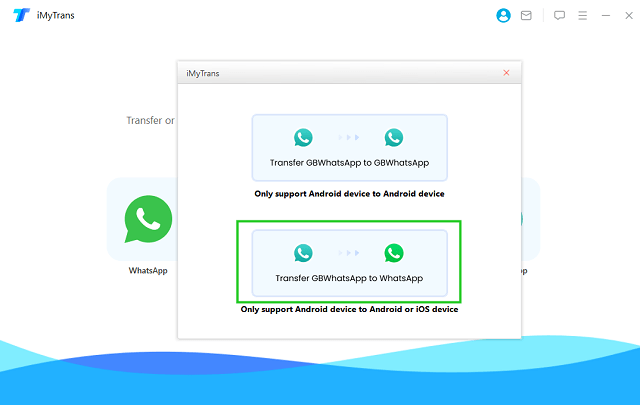 choose transfer gbwhatsapp to whatsapp on imytrans