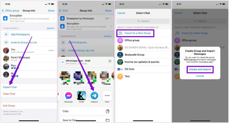 export whatsapp group chats to telegram on iphone