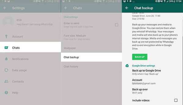 backup whatsapp to google drive on android