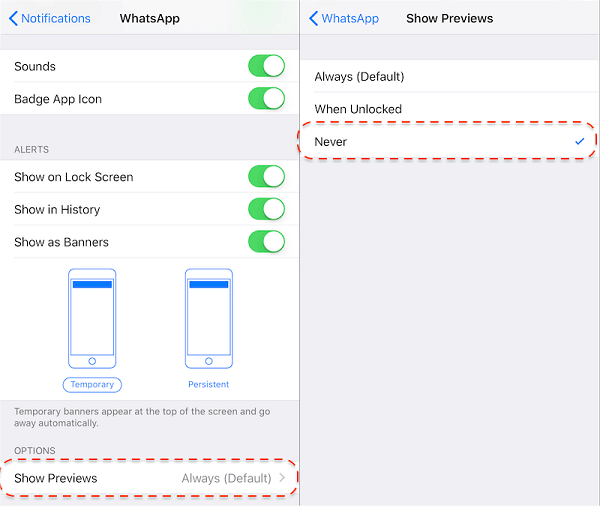 turn off name notification on iphone