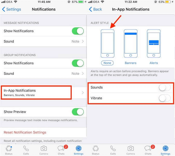 turn off whatsapp notification settings