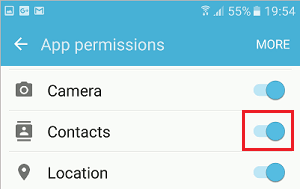 turn on contacts permissions on android