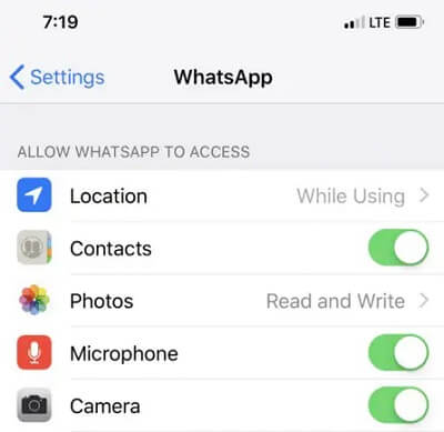 turn on contacts permissions on iphone