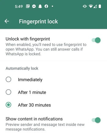 turn on fingerprint lock on android