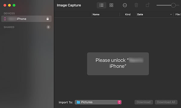 unlock iphone when using image capture