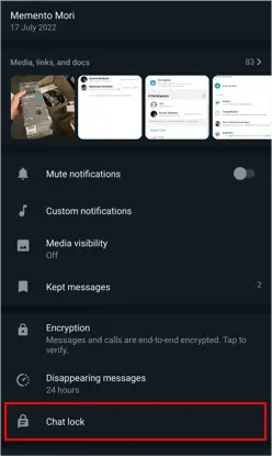 locking whatsapp chat on android